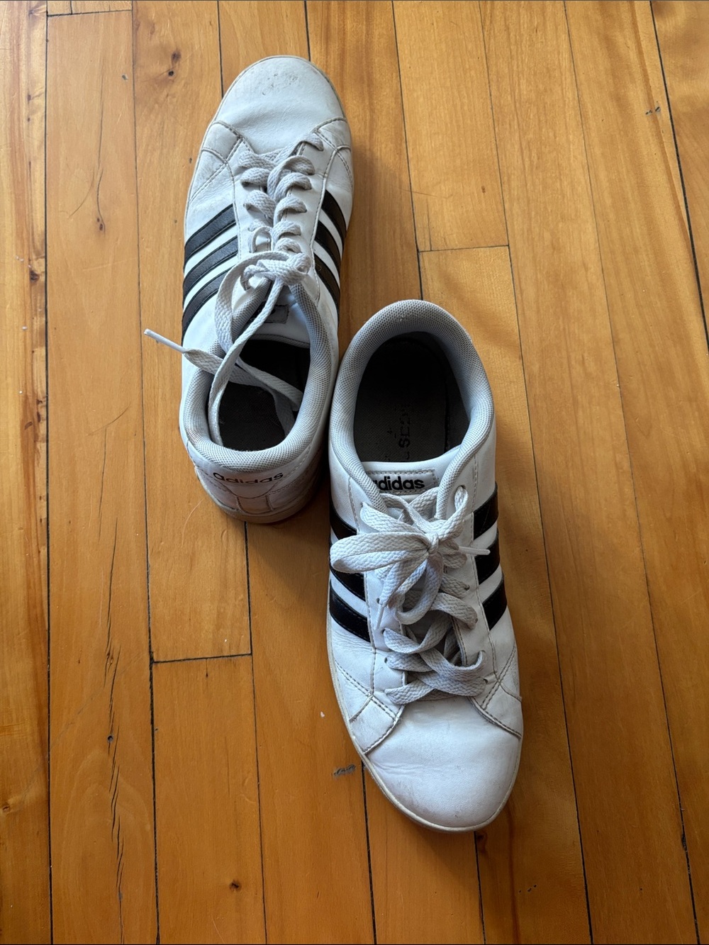 adidas Kids White Sneakers with Black Three Stripes